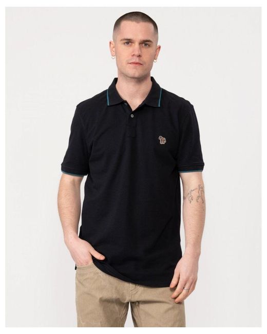 Paul Smith Black Ps Regular Fit Short Sleeve Zebra Polo Shirt With Contrast Tipping for men