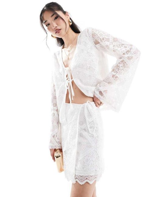 Y.A.S White Lace Tie Side Mini Skirt Co-Ord