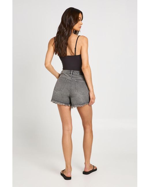Boohoo Gray Tall High Waist Ripped Mom Shorts