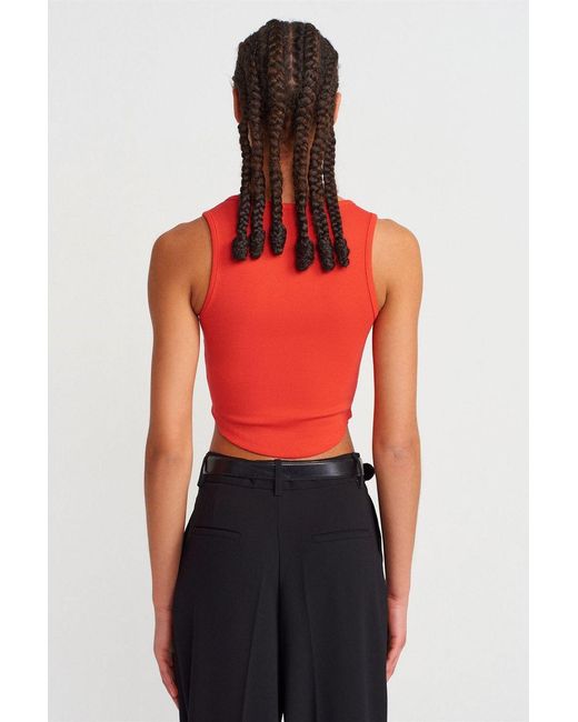 Dilvin Geribde Cropped Blouse Met Knopen in het Red