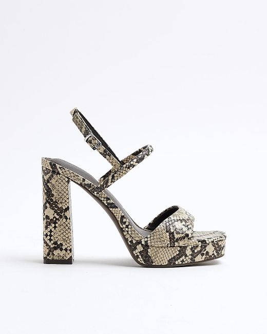 River Island Metallic Platform Sandals Snake Print Sling Back Pu
