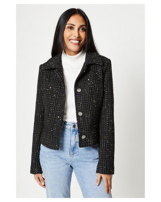 Wallis Black Petite Tweed Jacket With Chain Detail