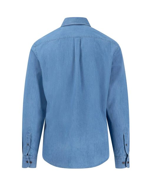 Fynch-Hatton Blue Long Sleeved Denim Shirt Crystal Cotton for men