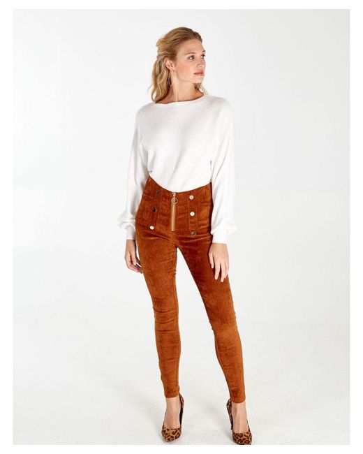 Pink Vanilla Orange Vanilla Corduroy Zip Front Button Trousers