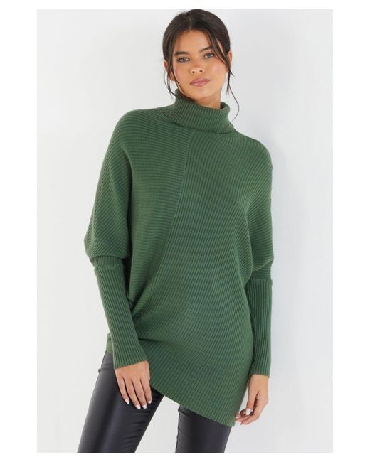 Quiz Green Khaki Knitted Roll Neck Jumper