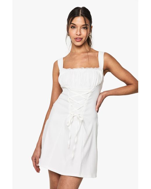 Boohoo White Bengaline Milkmaid Mini Dress