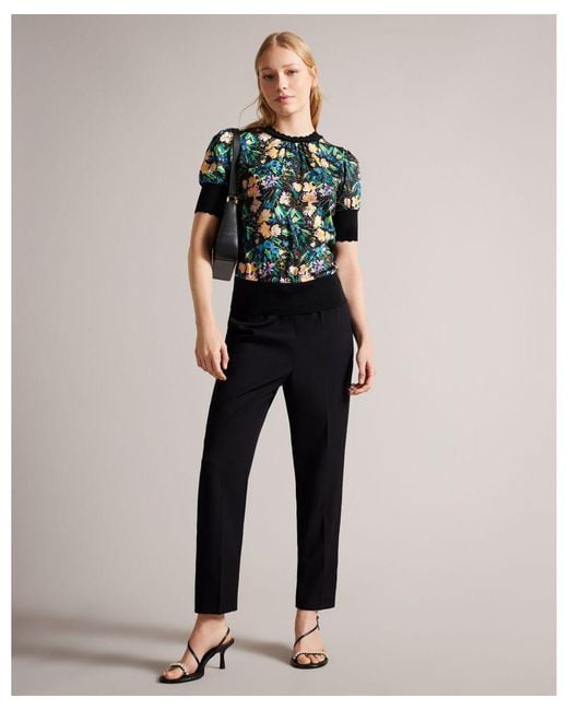 Ted Baker Black Mowlii Sketchy Magnolia Short Sleeve Woven Front