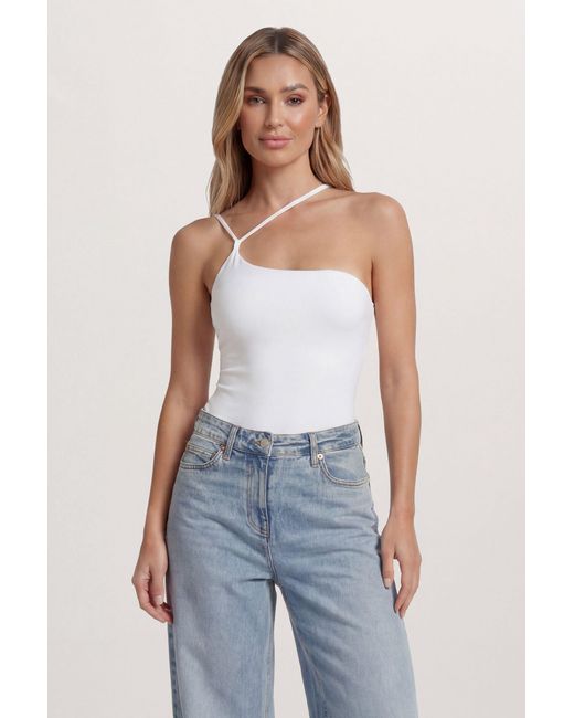 MissPap Blue Slinky Double Strap Asymmetric Bodysuit