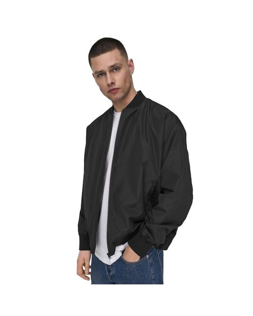 Only & Sons Black Bomber Jacket for men
