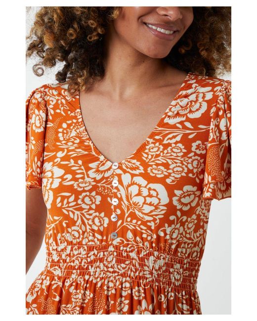 Blue Vanilla Orange Ruffle Sleeve Elasticated Midi Dress