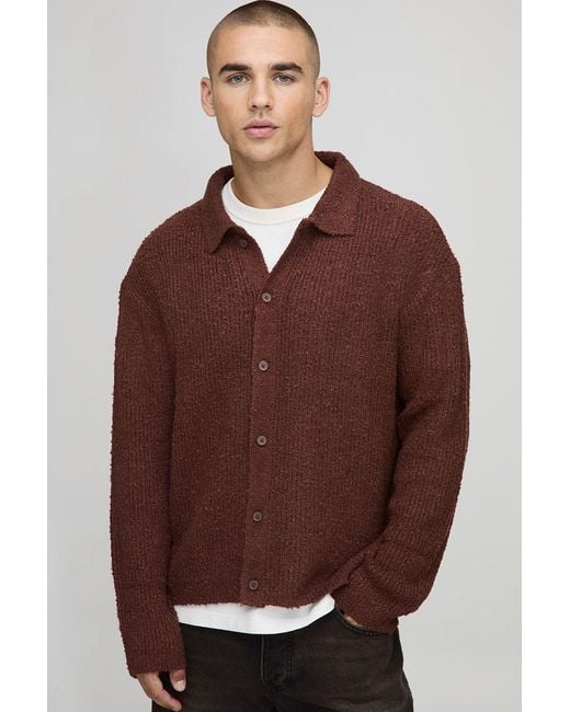 BoohooMAN Brown Boxy Fit Brushed Knitted Shirt for men