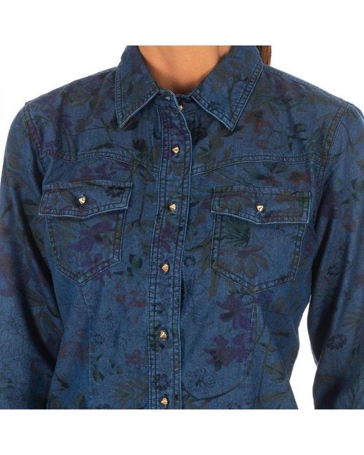 Met Blue Long Sleeve Texan Shirt With Lapel Collar 10Dcl0058