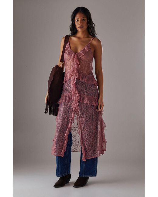 Warehouse Multicolor Lace Ruffle Front Maxi Strappy Top