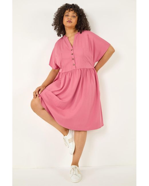 Roman Pink Curve Button Detail Shirt Dress