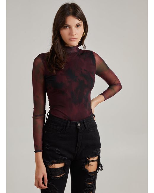 Pink Vanilla Purple Smudge Print Long Sleeve Mesh Bodysuit