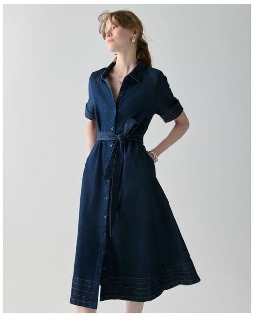 Kate Spade Blue Denim Trapunto Midi Shirtdress