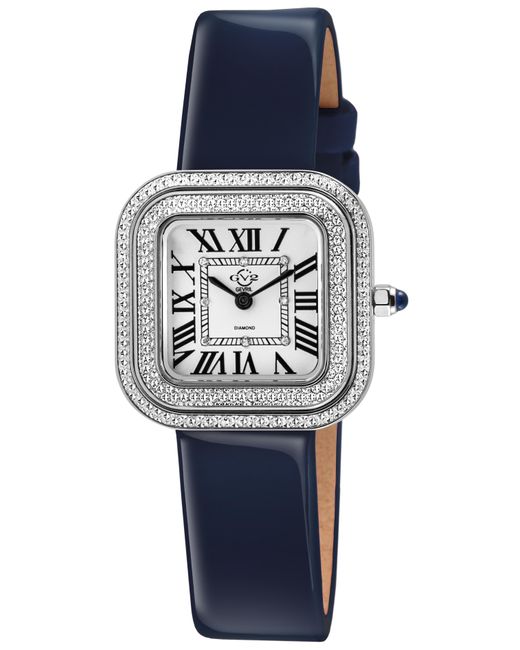 Gv2 Blue Bellagio Swiss Made Diamond Watch, - Dial, Genuine Dark Handmade Leather Strap