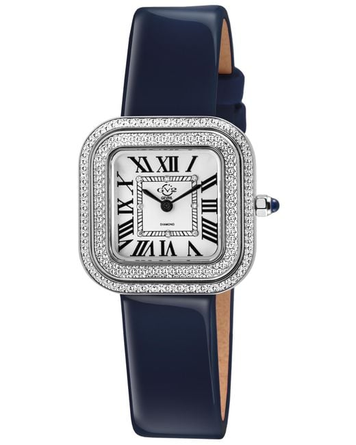 Gv2 Blue Bellagio Swiss Made Diamond Watch, - Dial, Genuine Dark Handmade Leather Strap