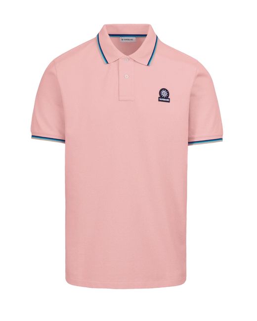 Sandbanks Pink Badge Logo Tipped Sleeve Polo Shirt Dusty Cotton for men