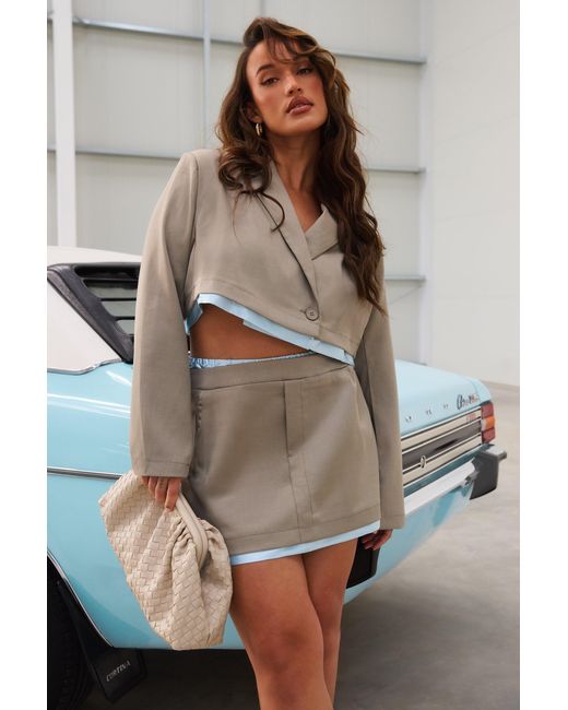 Boohoo Natural Plus Satin Raw Hem Blazer