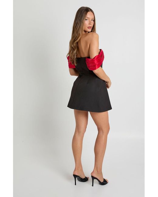 Boohoo Red Taffeta Contrast Bow Mini Dress