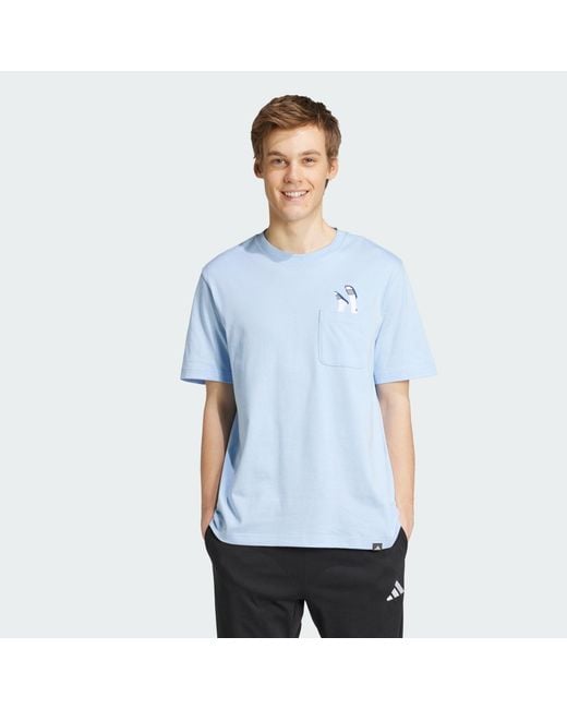Adidas Blue Lounge Slides Graphic Pocket Tee for men