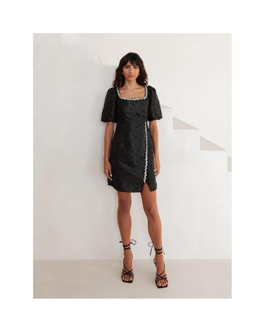 Lovedrobe Black Square Neck Short Sleeve Mini Shift Dress