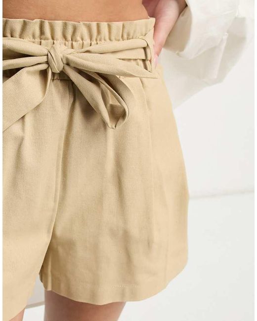 ASOS Natural Design Pull On Short With Tie Waist Linen