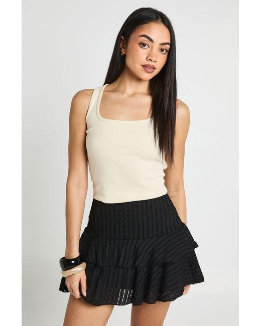 Boohoo Black Textured Ruffle Mini Skirt