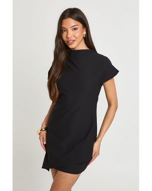 Boohoo Black Cap Sleeve Double Layer Asym Hem Tshirt Dress