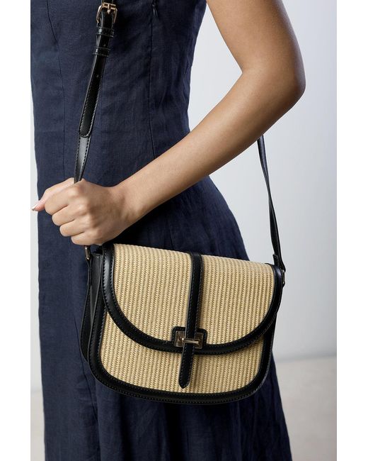 Where's That From Blue Amira Raffia Cross Body With Flap Bag