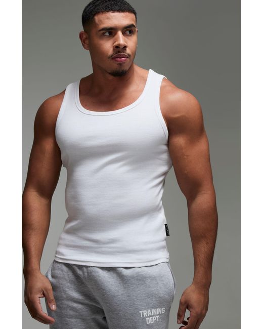 BoohooMAN Gray Active Gym Muscle Fit Ribbed Vest for men