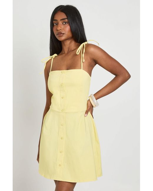 Boohoo Yellow Bengaline Button Through Cami Dress