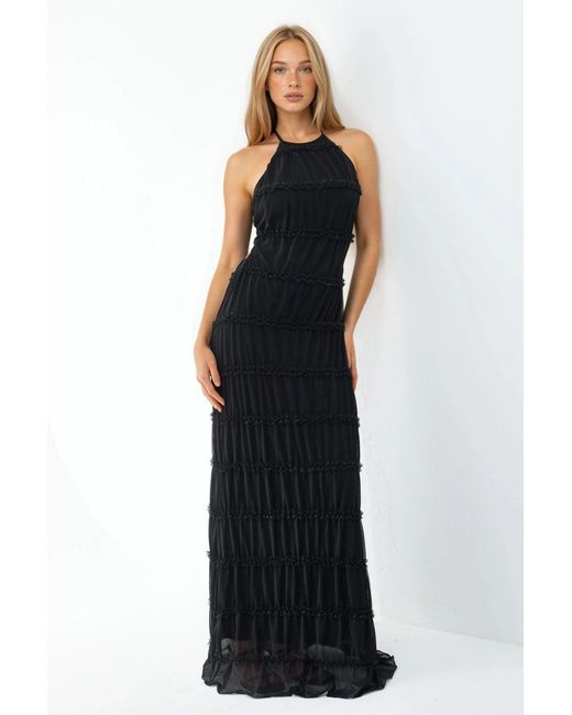 Hiccup Blue Halter Neck Textured Maxi Dress