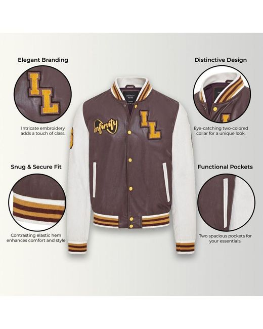 Infinity Leather Purple Baseball Letterman Bomber Jacket for men