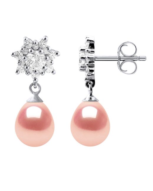 Diadema Pink Earrings Dangle Freshwater Pearls 7-8 Mm Pears Roses Jewelry 925