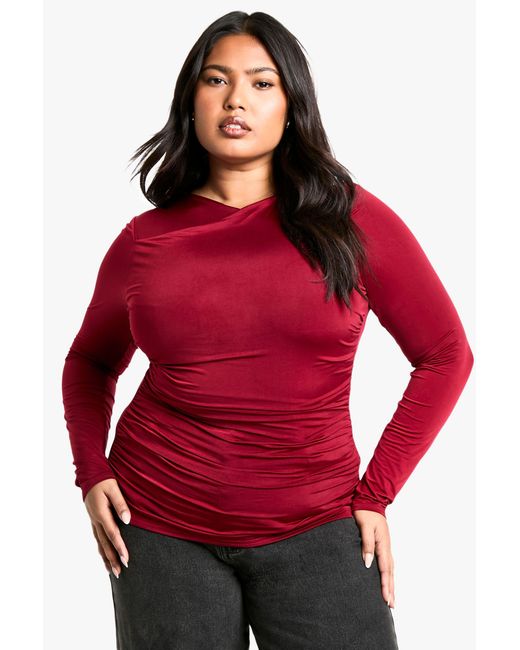 Boohoo Red Plus Double Layer Ruched Cross Over Top
