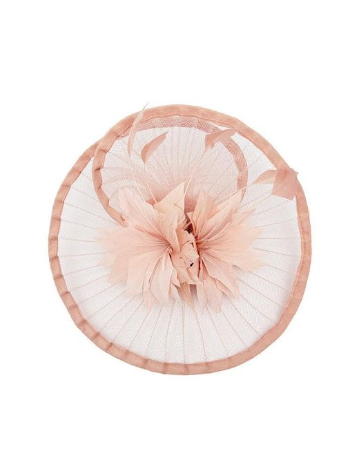 SVNX Pink Spiral Circular Brim Fascinator With Feathers Burst