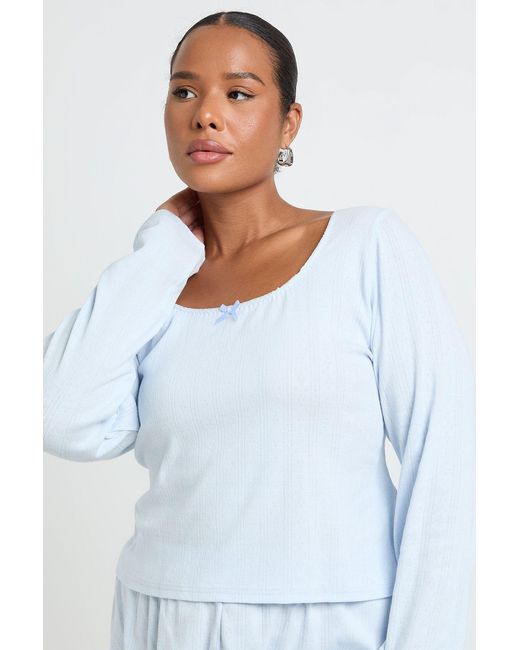 Boohoo White Plus Pointelle Scoop Neck Long Sleeve Pyjama Top