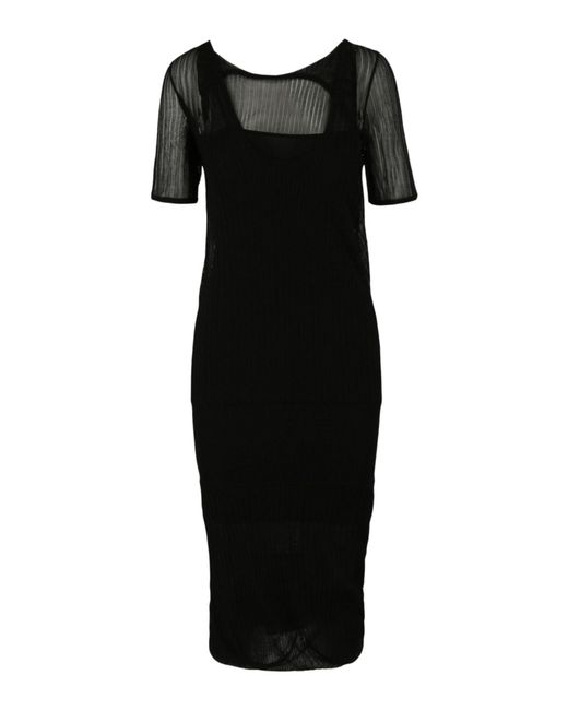 Bottega Veneta Black Two-Layered Midi Dress