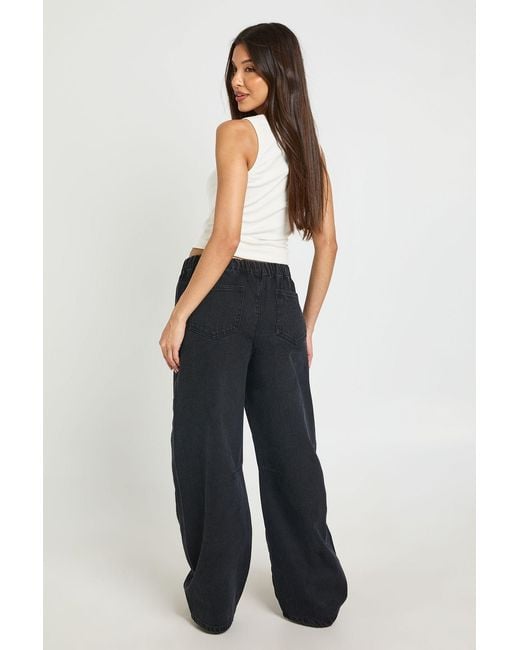 Boohoo Blue Elasticated Waistband Barrel Jean