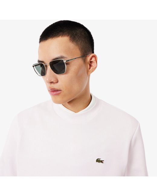 Lacoste White Crew Neck Sweatshirt Cotton for men