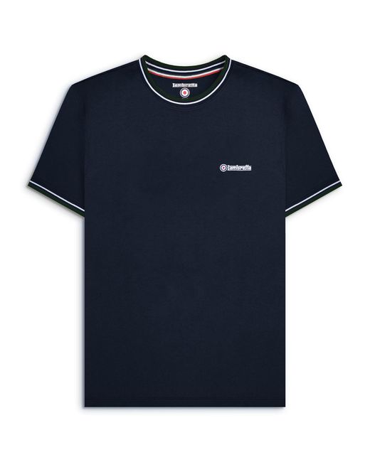 Lambretta Blue T-Shirt Pique Tipping Tee Crew Neck Textile