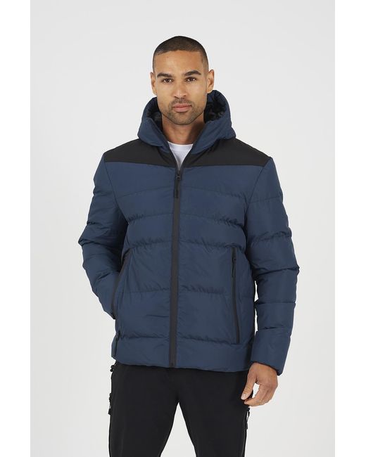 Brave Soul Blue Padded Quilted Hooded Jacket for men