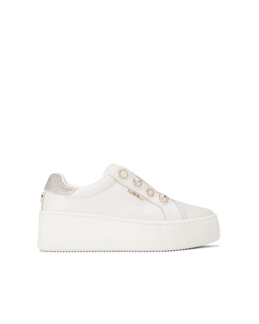Carvela Kurt Geiger White Leather Connected Laceless Coin Sneakers