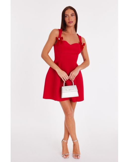 Quiz Red Sweetheart Bow Detail Mini Dress