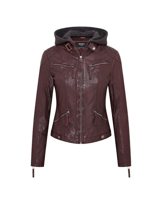 Infinity Leather Purple Hooded Classic Biker Jacket