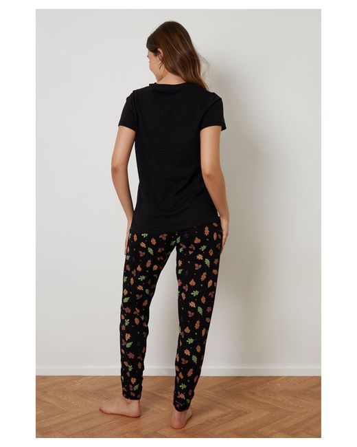 Threadbare Black Cotton Short Sleeve Autumn Pyjama Set