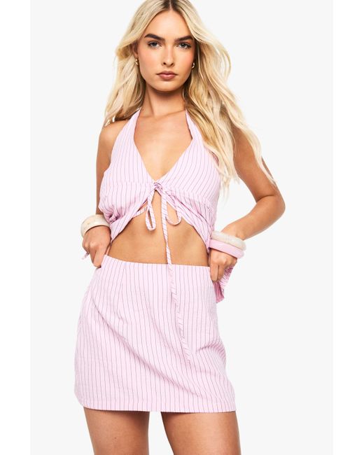 Boohoo Pink Textured Stripe Mini Skirt