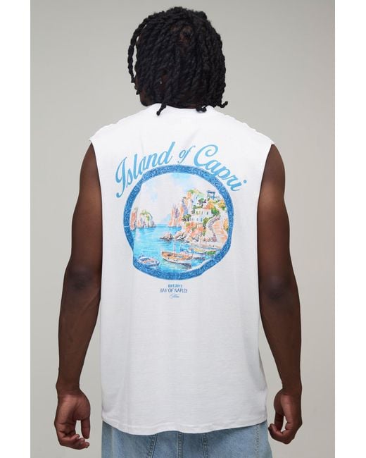 BoohooMAN White Tall Oversized Capri Oval Print Tank for men